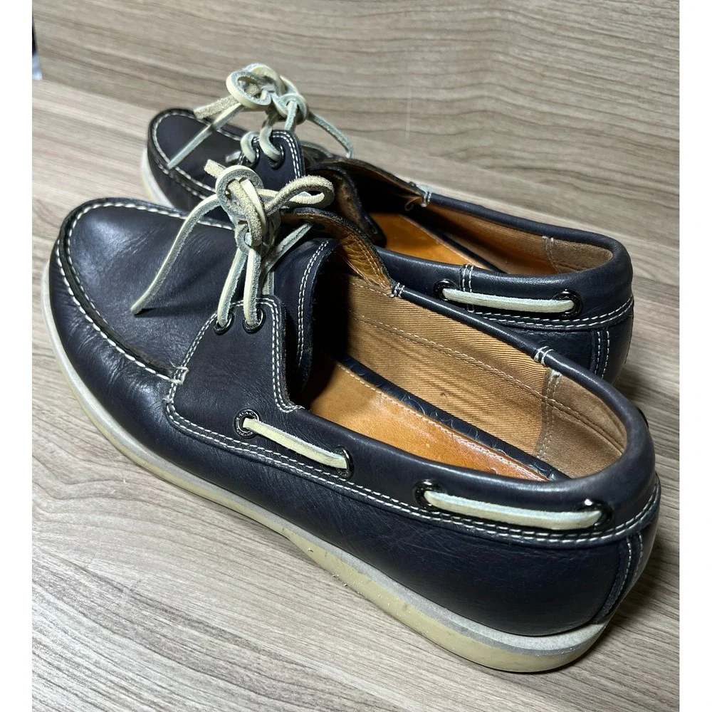 COACH Carlson Mens Leather Boat Shoes Navy‎ Blue Lace Up Size 9.5